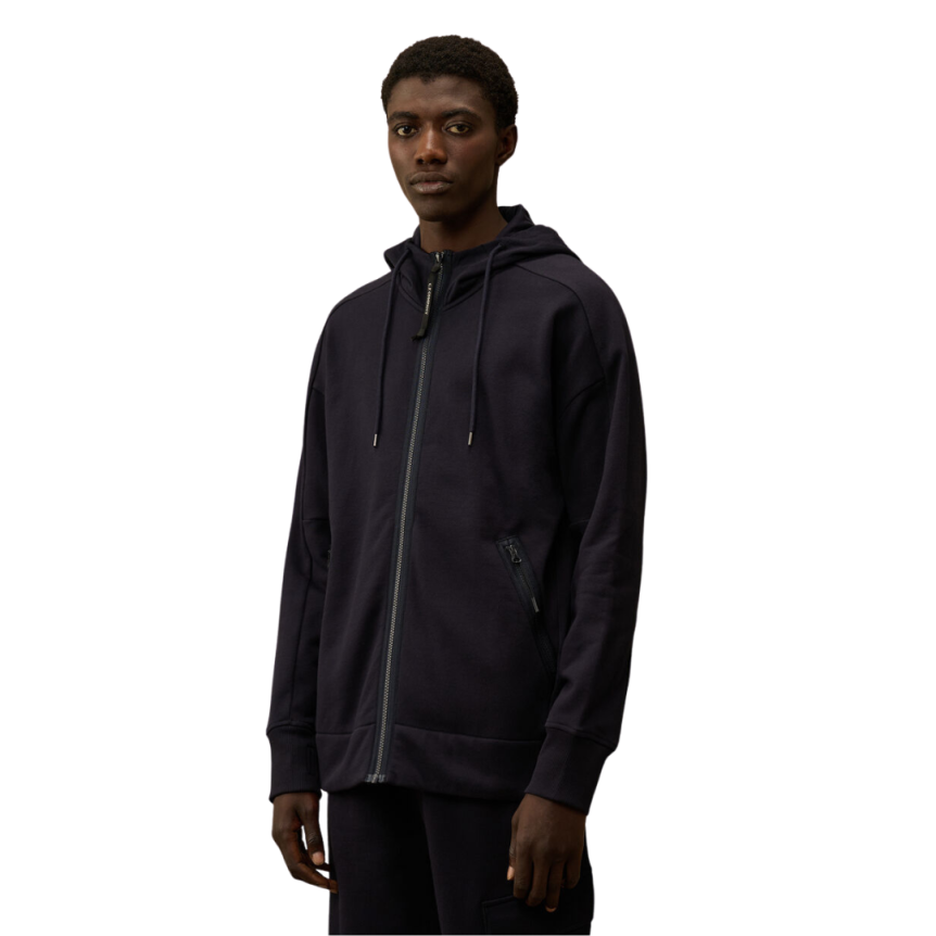 Cardigan Sweat-shirt zippé CP COMPANY polaire bleu marine capuche lunettes