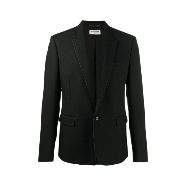 Blazer SAINT LAURENT Laine vierge col flèche Gance cuir Noir