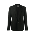 Blazer Laine vierge col flèche Gance cuir Noir