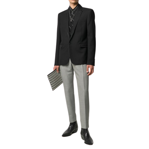 Blazer SAINT LAURENT Laine vierge col flèche Gance cuir Noir