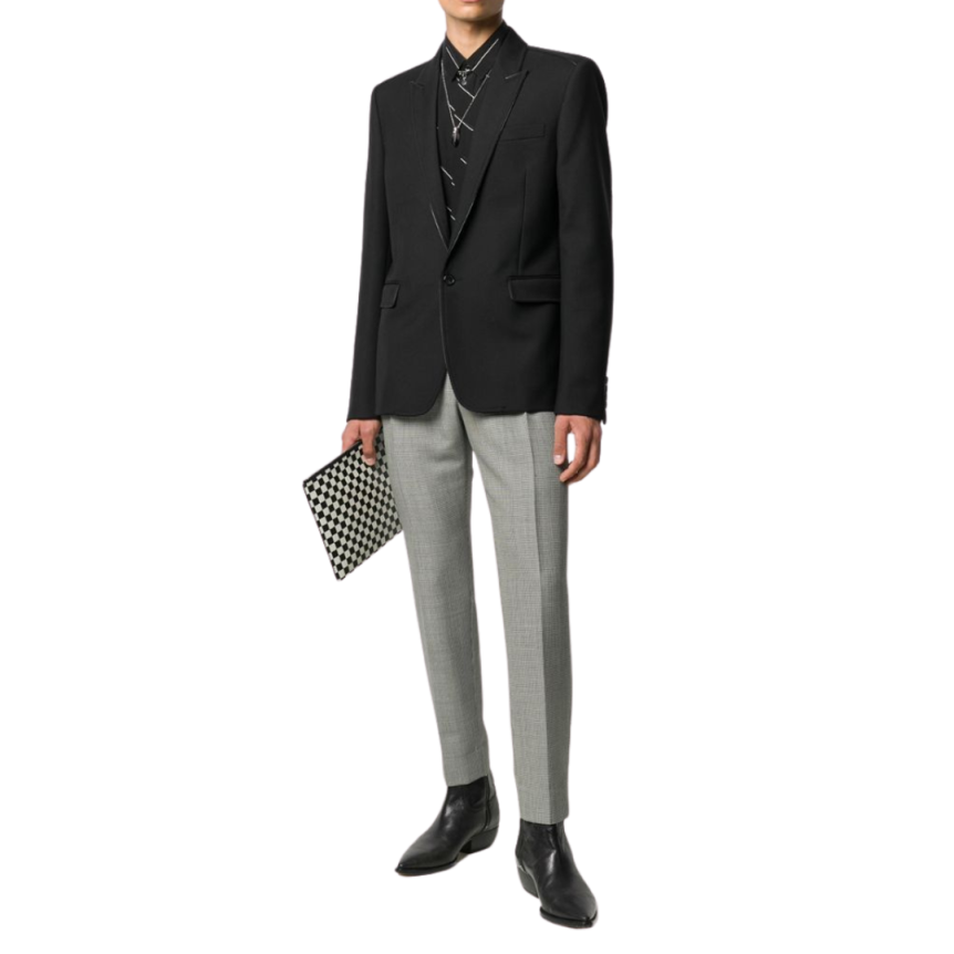 Blazer SAINT LAURENT Laine vierge col flèche Gance cuir Noir