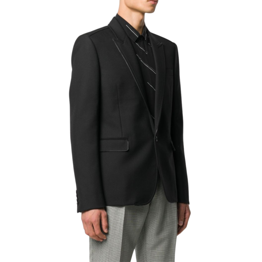 Blazer SAINT LAURENT Laine vierge col flèche Gance cuir Noir