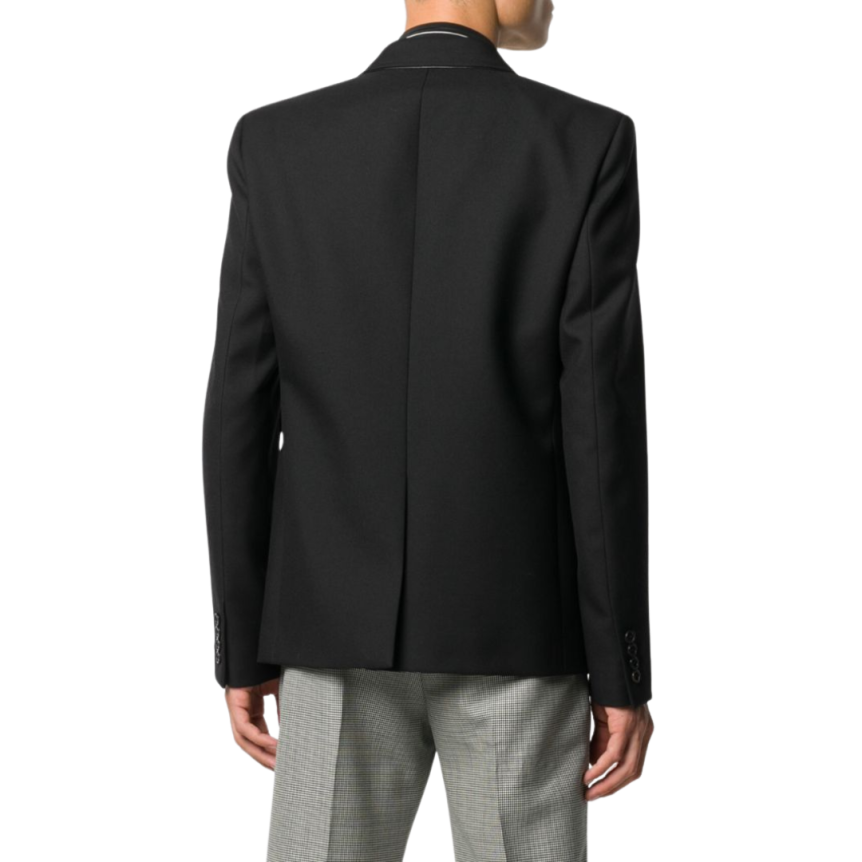 Blazer SAINT LAURENT Laine vierge col flèche Gance cuir Noir