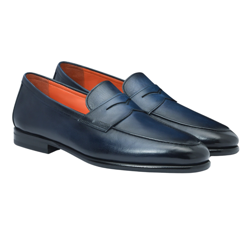 Mocassin SANTONI Carlo cuir bleu marine