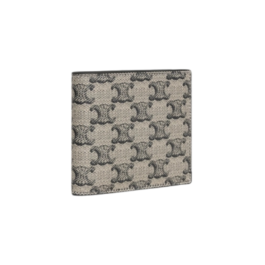 Portefeuille 2 volets CELINE porte monnaie toile Triomphe beige noir logo Celine