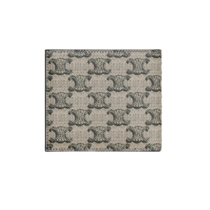 Portefeuille 2 volets CELINE porte monnaie toile Triomphe beige noir logo Celine