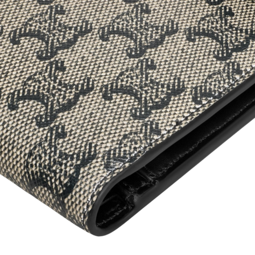 Portefeuille 2 volets CELINE porte monnaie toile Triomphe beige noir logo Celine