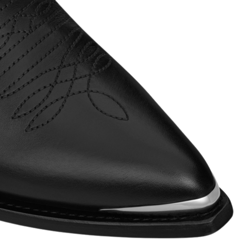 Boots CELINE santiag Léon zippée cuir veau noir brillant pointe métal