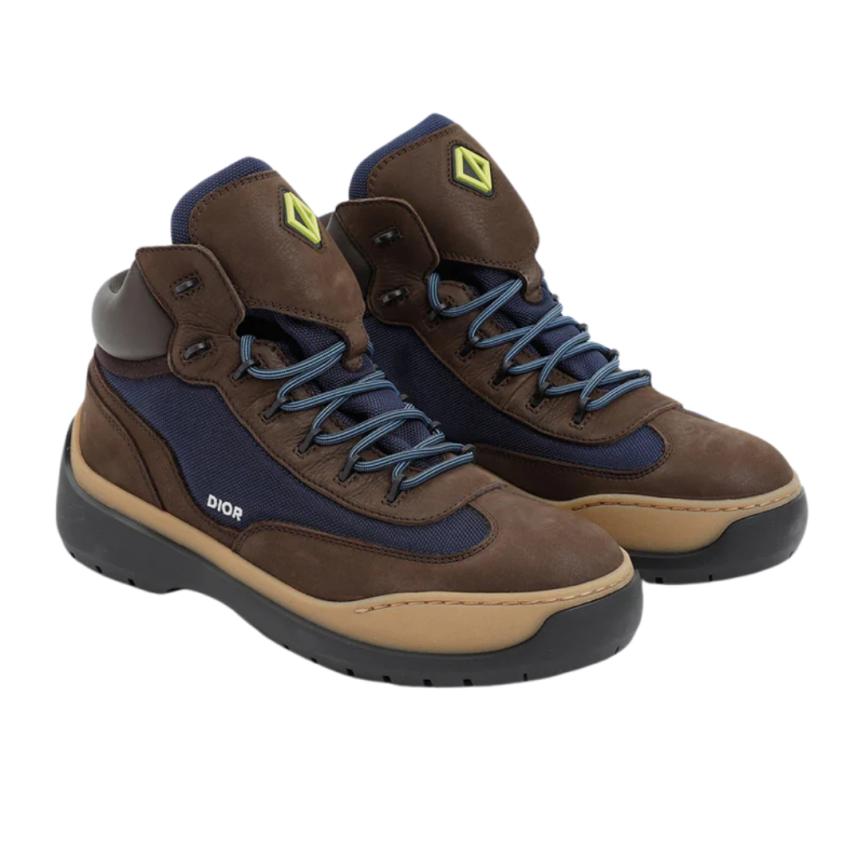 Boots à lacets DIOR cuir veau marron toile bleu marine