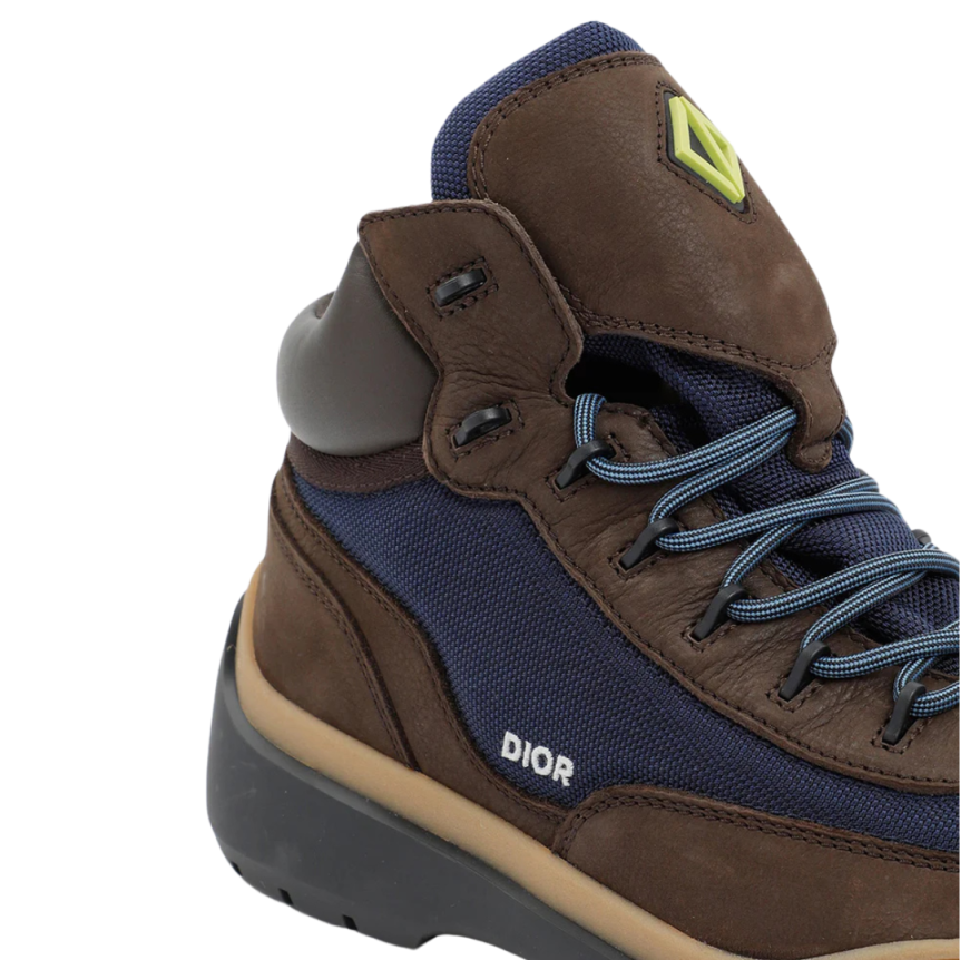 Boots à lacets DIOR cuir veau marron toile bleu marine