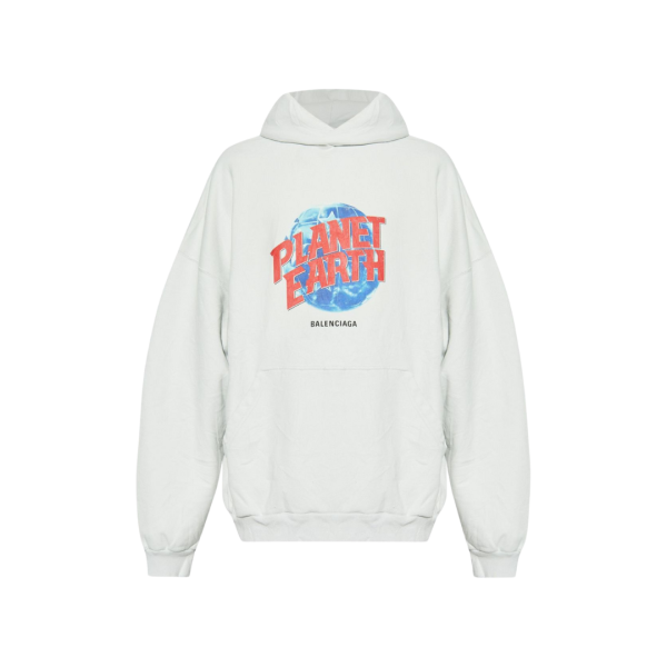 Sweat-shirt à capuche BALENCIAGA Hoodie coton blanc Planet Earth