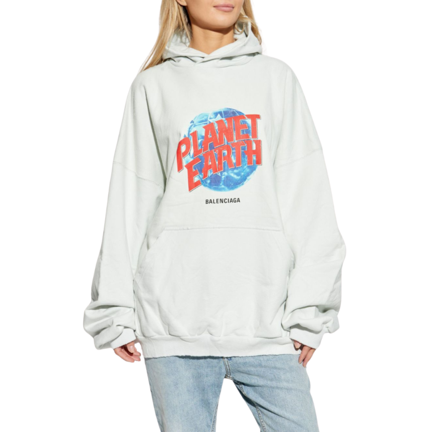 Sweat-shirt à capuche BALENCIAGA Hoodie coton blanc Planet Earth