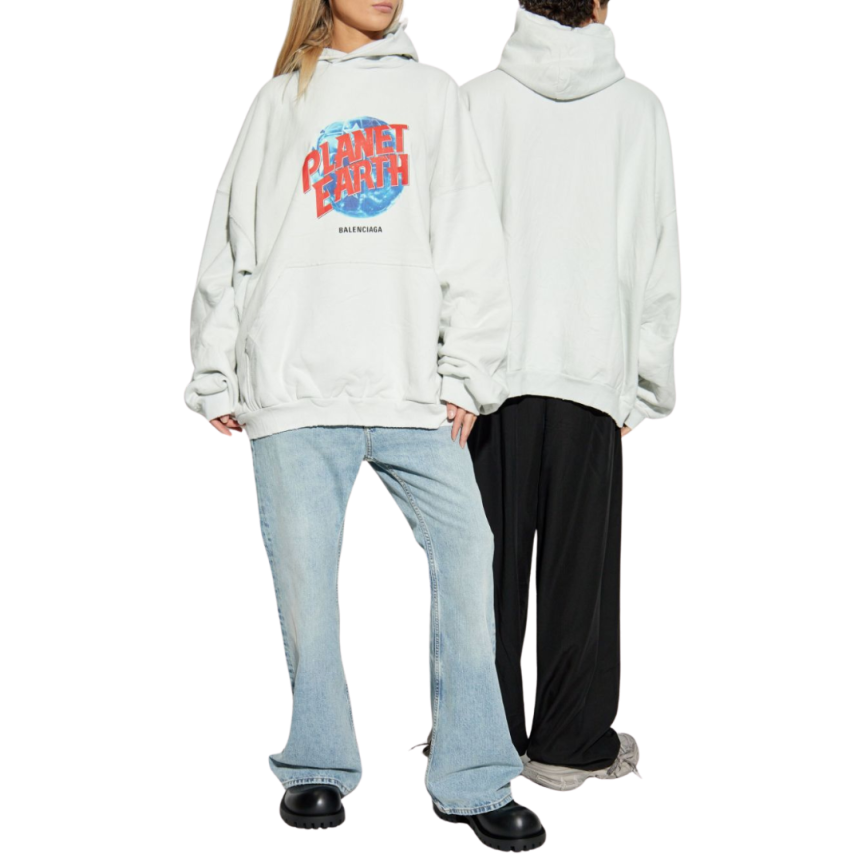Sweat-shirt à capuche BALENCIAGA Hoodie coton blanc Planet Earth