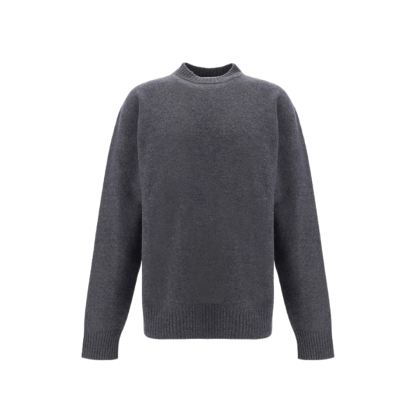 Pull col rond BALENCIAGA laine grise logo gomme manche