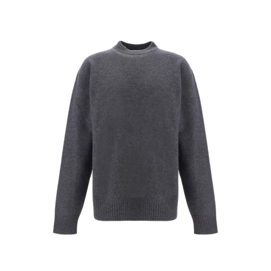 Pull col rond BALENCIAGA laine grise logo gomme manche