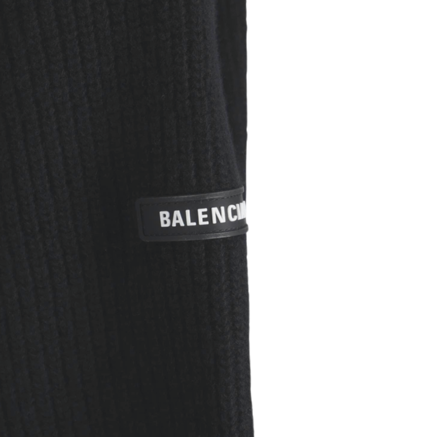 Pull col rond BALENCIAGA laine grise logo gomme manche