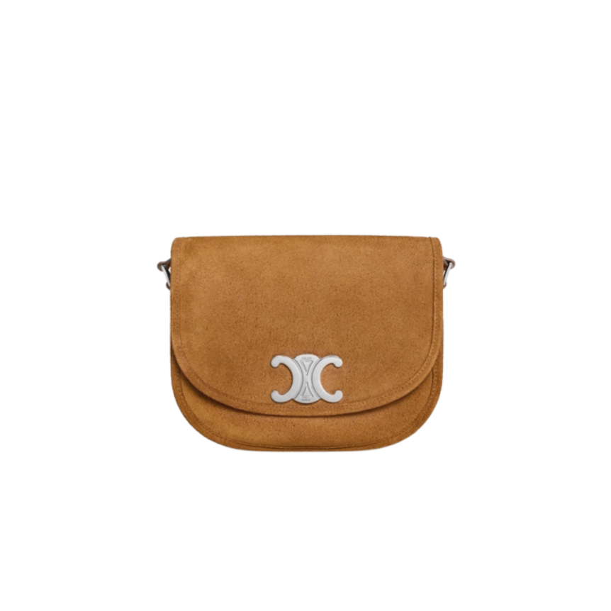 Besace CELINE Triomphe Moyen cuir veau suède camel