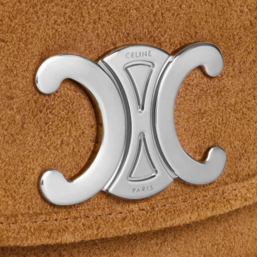 Besace CELINE Triomphe Moyen cuir veau suède camel