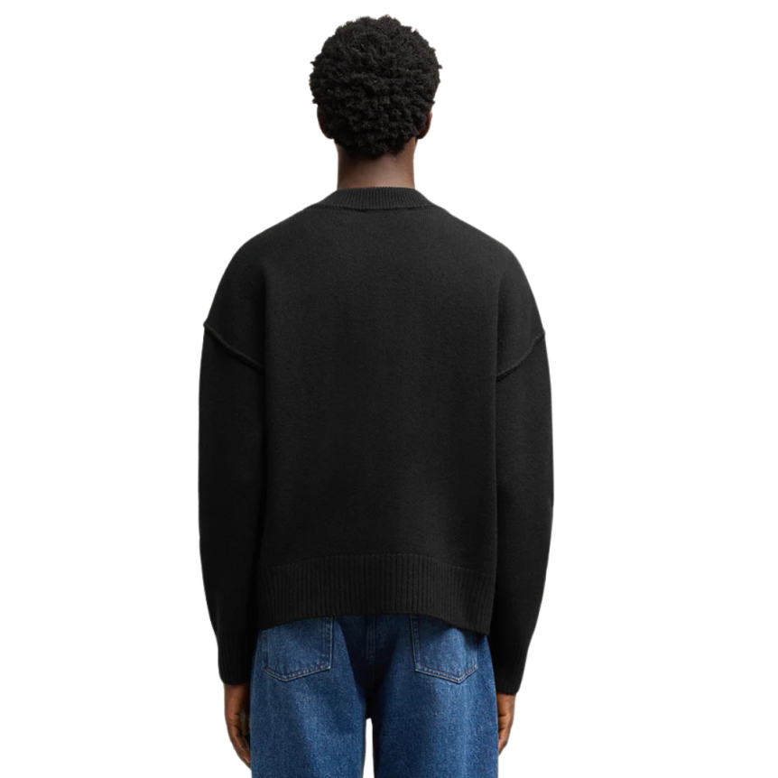 Cardigan AMI Paris laine mérinos feutrée noir cœur rouge