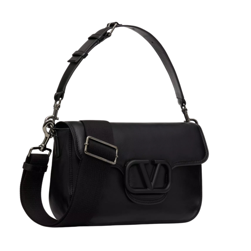 Sac porté épaule VALENTINO GARAVANI cuir nappa noir boucle V bandoulière