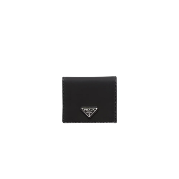 Portefeuille vertical PRADA cartes cuir re nylon noir cuir noir logo