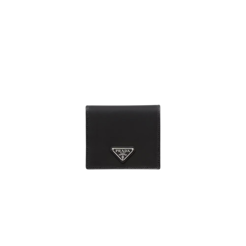 Portefeuille vertical PRADA cartes cuir re nylon noir cuir noir logo