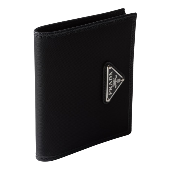 Portefeuille vertical PRADA cartes cuir re nylon noir cuir noir logo