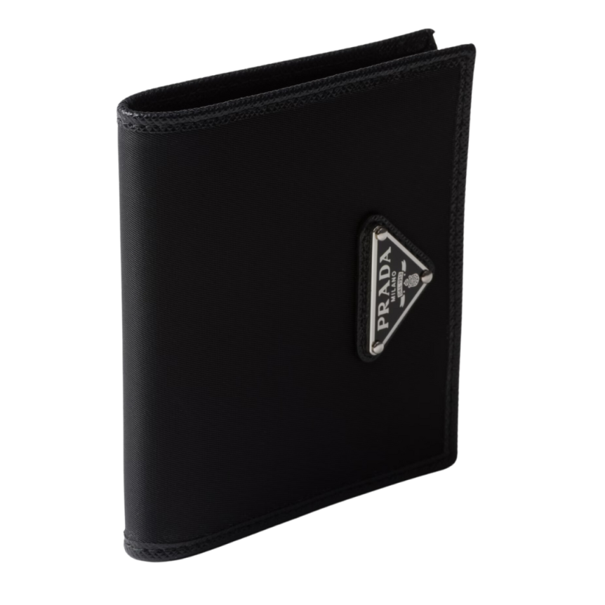 Portefeuille vertical PRADA cartes cuir re nylon noir cuir noir logo