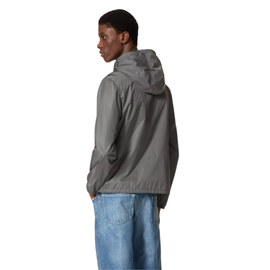 blouson Coupe vent zippé VALENTINO capuche nylon gris logo V métal