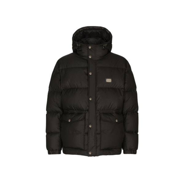 Doudoune capuche DOLCE & GABBANA nylon noir étiquette logo métal