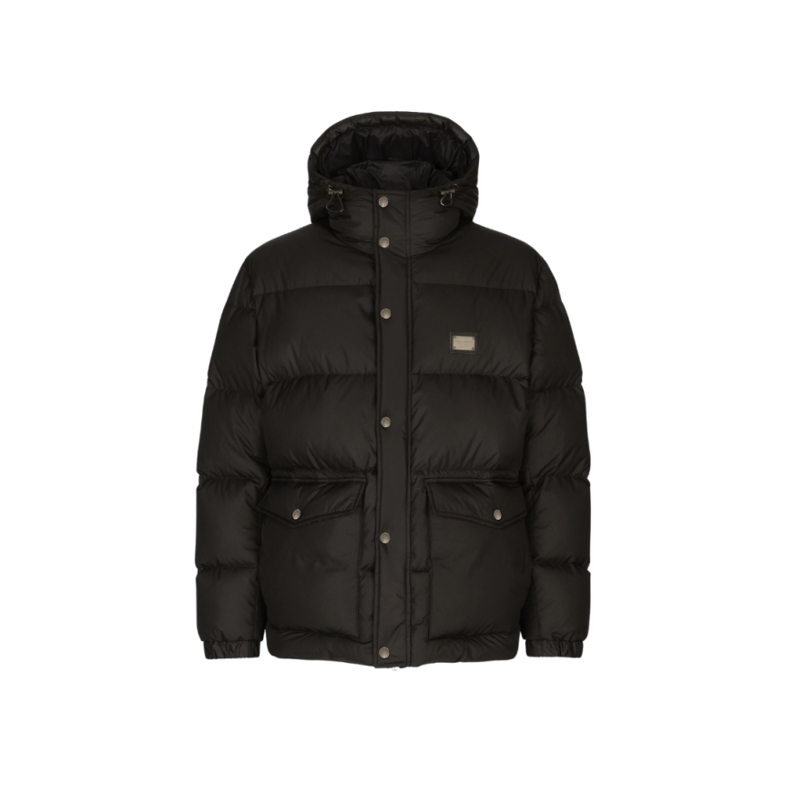 Doudoune capuche DOLCE & GABBANA nylon noir étiquette logo métal