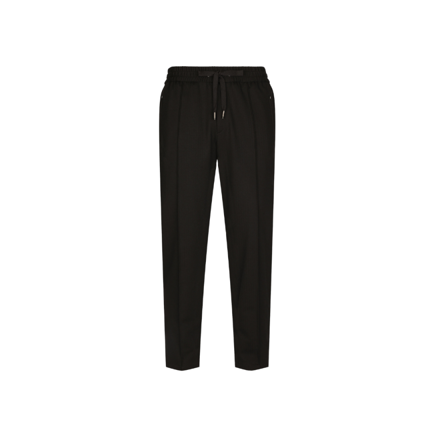 Pantalon jogging DOLCE & GABBANA jersey noir chevrons cordon
