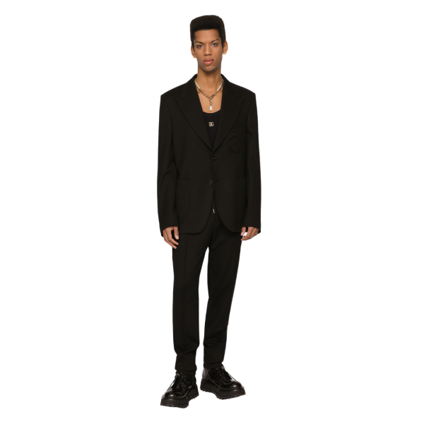 Pantalon jogging DOLCE & GABBANA jersey noir chevrons cordon