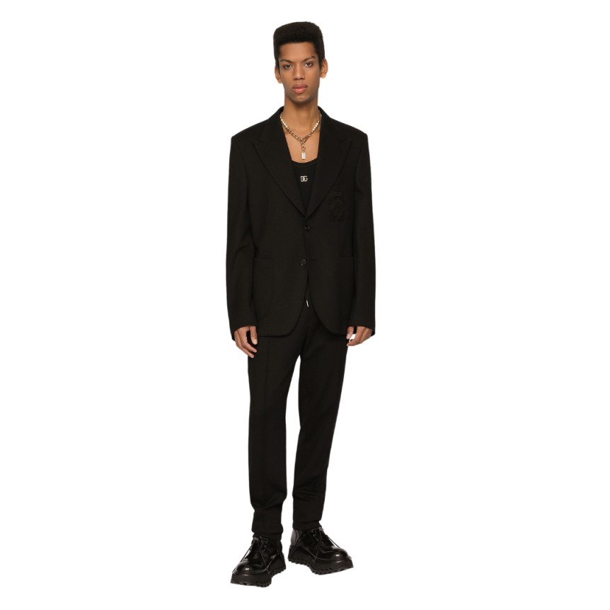 Pantalon jogging DOLCE & GABBANA jersey noir chevrons cordon