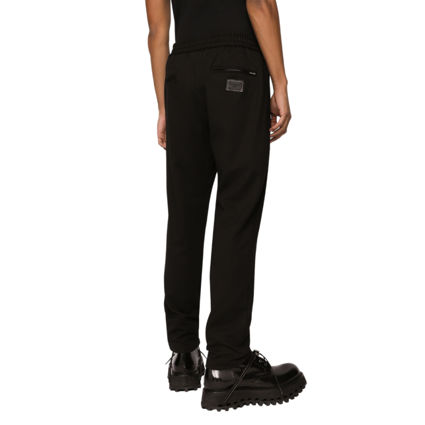 Pantalon jogging DOLCE & GABBANA jersey noir chevrons cordon