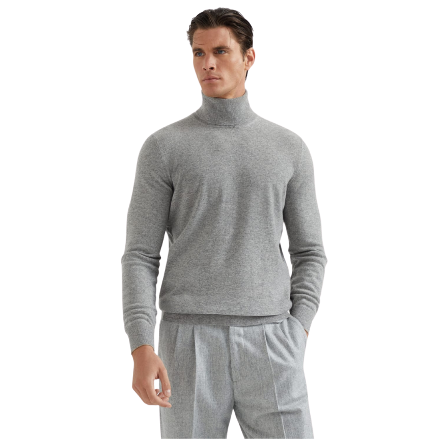 Pull BRUNELLO CUCINELLI col roulé cachemire gris clair chiné