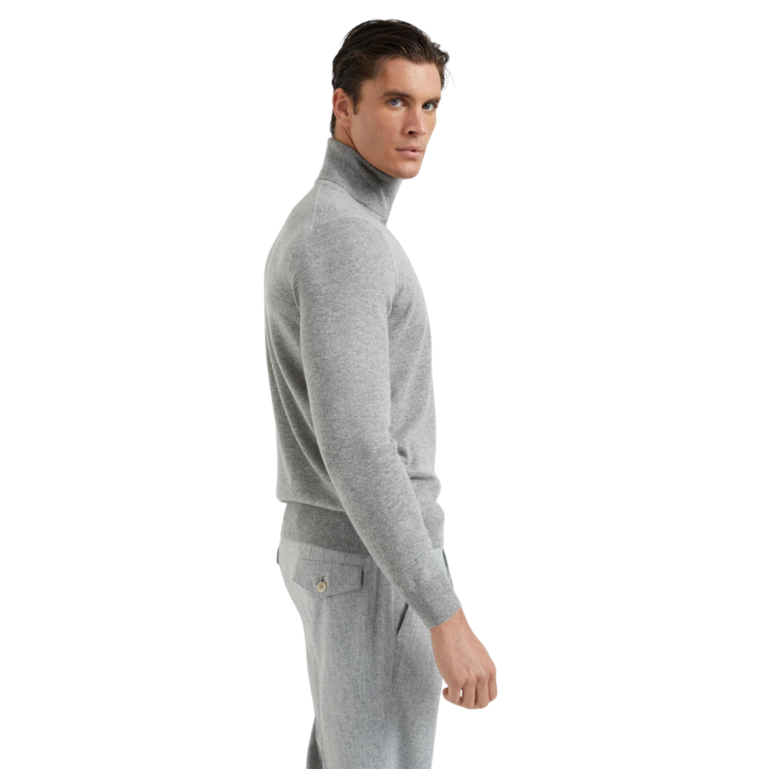 Pull BRUNELLO CUCINELLI col roulé cachemire gris clair chiné