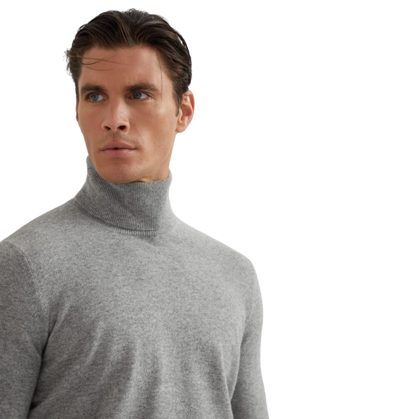 Pull BRUNELLO CUCINELLI col roulé cachemire gris clair chiné
