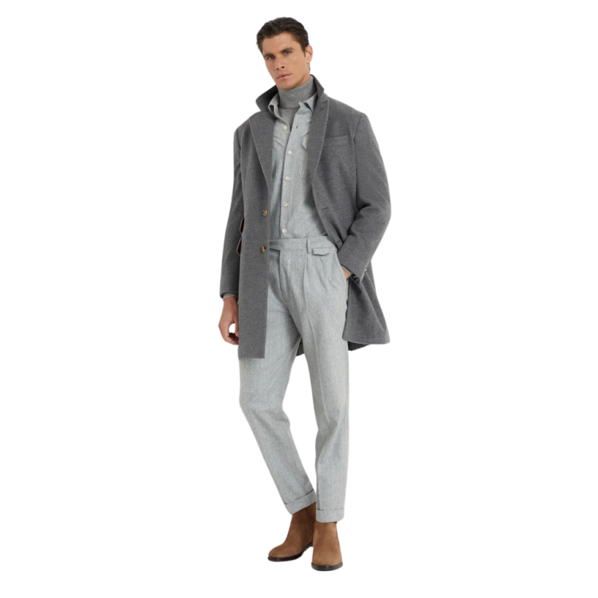 Pull BRUNELLO CUCINELLI col roulé cachemire gris clair chiné