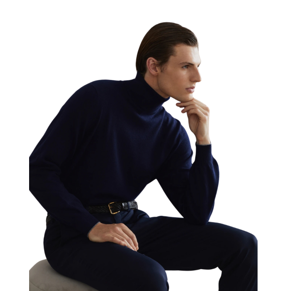 Pull BRUNELLO CUCINELLI col roulé cachemire bleu marine