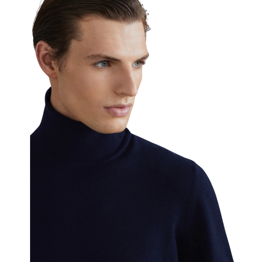 Pull BRUNELLO CUCINELLI col roulé cachemire bleu marine