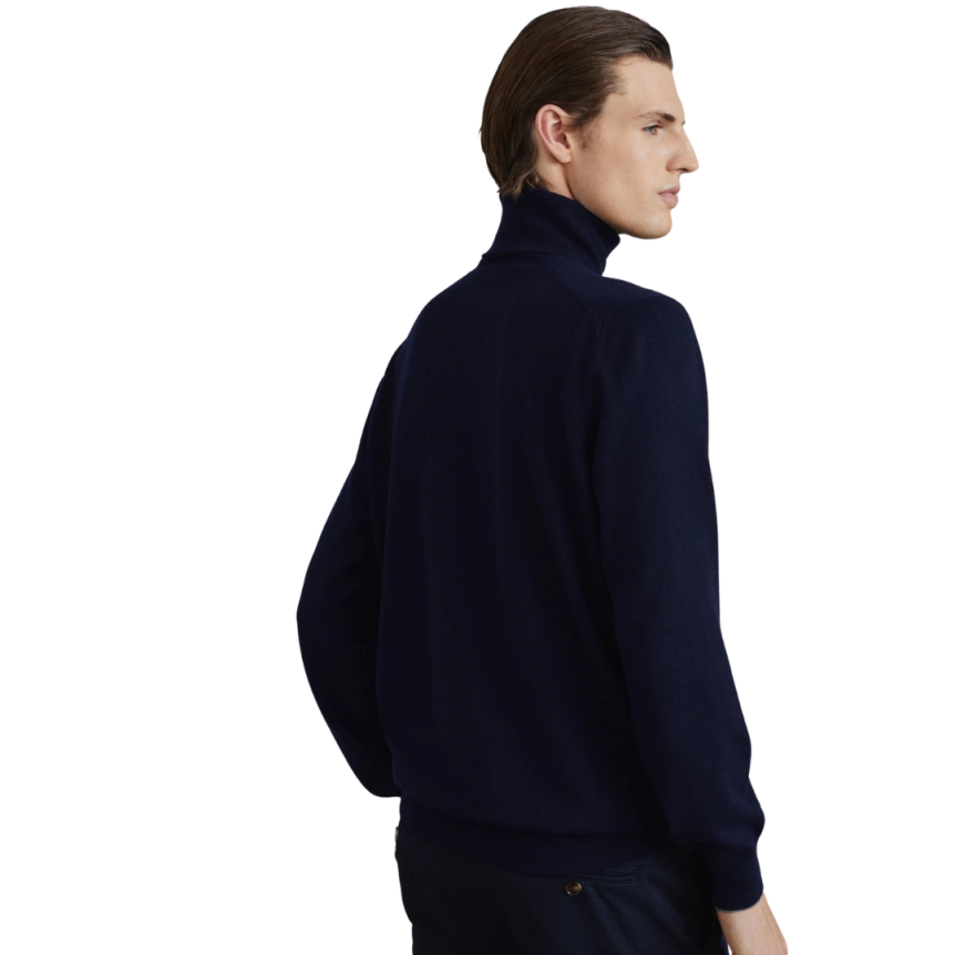 Pull BRUNELLO CUCINELLI col roulé cachemire bleu marine