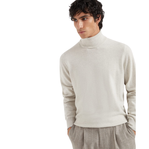Pull BRUNELLO CUCINELLI col roulé cachemire beige