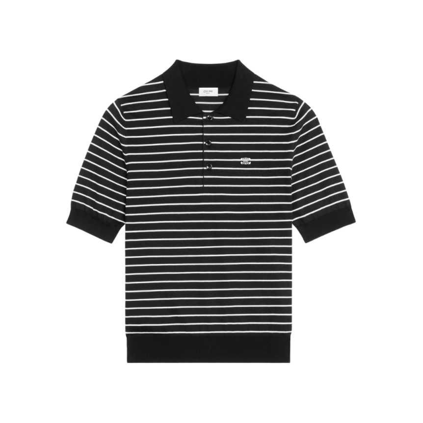 Polo CELINE Triomphe coton noir rayure blanc logo brodé