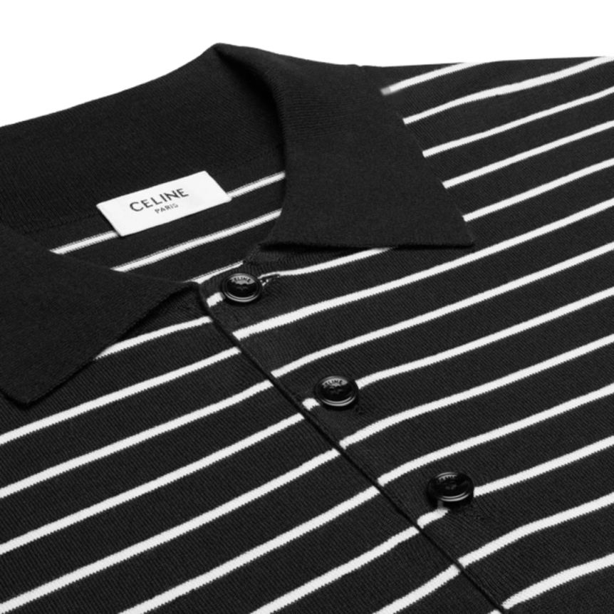 Polo CELINE Triomphe coton noir rayure blanc logo brodé