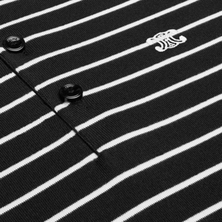 Polo CELINE Triomphe coton noir rayure blanc logo brodé