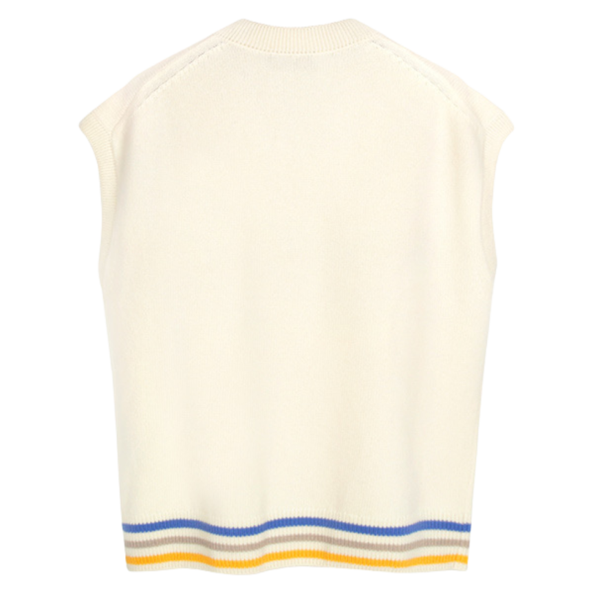 Pull DIOR débardeur V écru logo intarsia multicolore