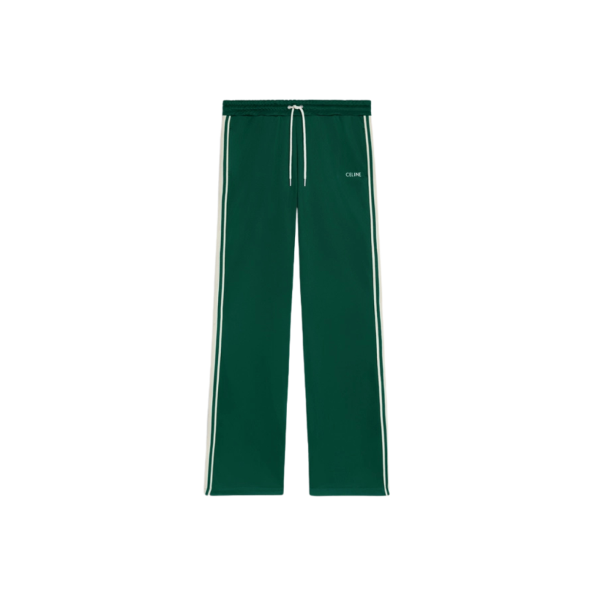 pantalon survêtement CELINE jersey vert bande & logo blanc