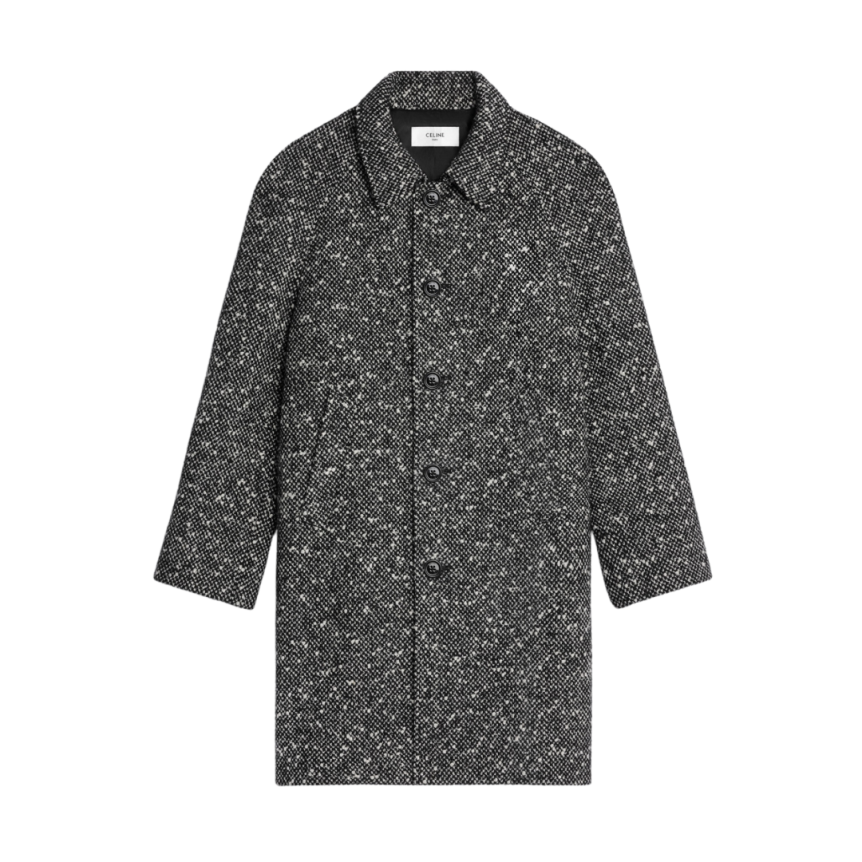 Manteau long droit CELINE Mac Camden tweed laine noir blanc