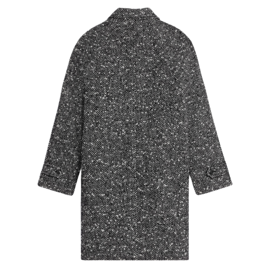 Manteau long droit CELINE Mac Camden tweed laine noir blanc